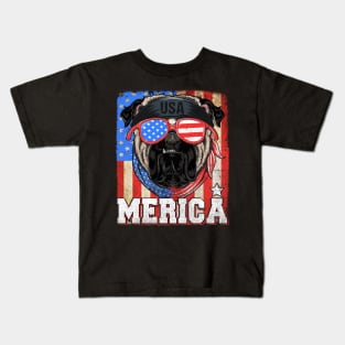 Funny Merica Retro Flag US Amirican Pitbull Patriotic Shirt Kids T-Shirt